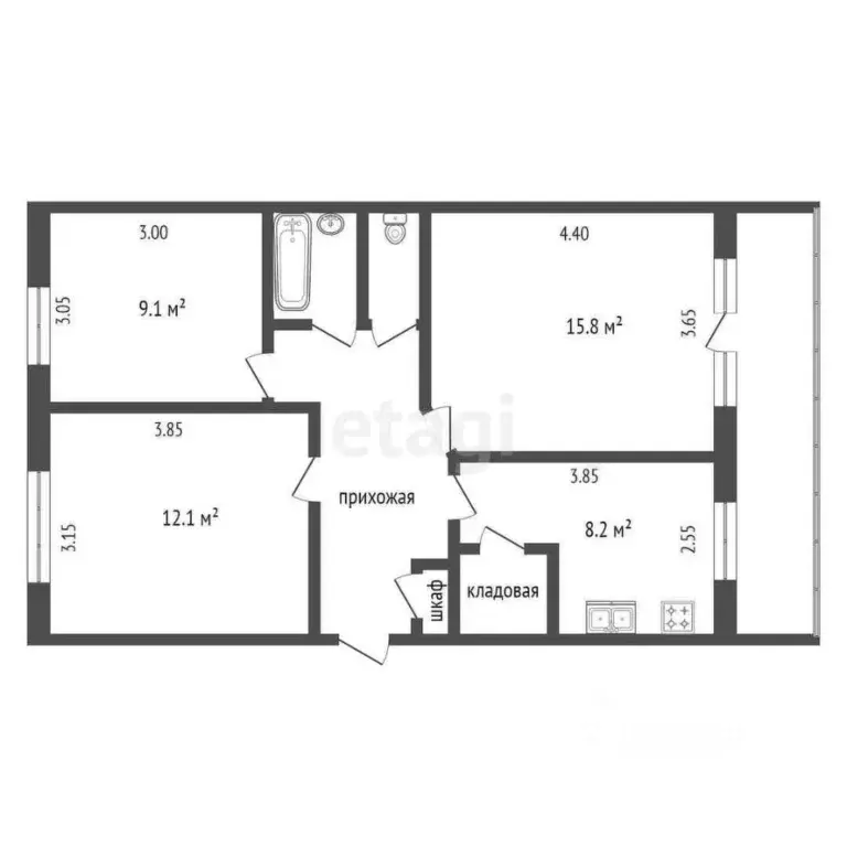 3-к кв. Калужская область, Калуга Московская ул., 313А (57.7 м) - Фото 2