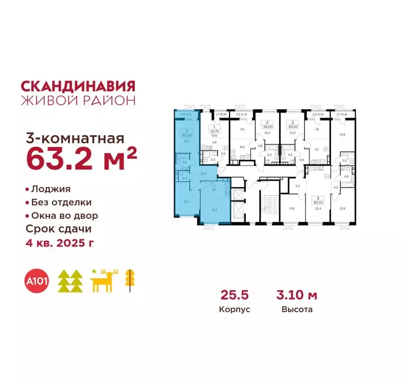 3-комнатная квартира: Москва, НАО, район Коммунарка, ЖК Скандинавия ... - Фото 1