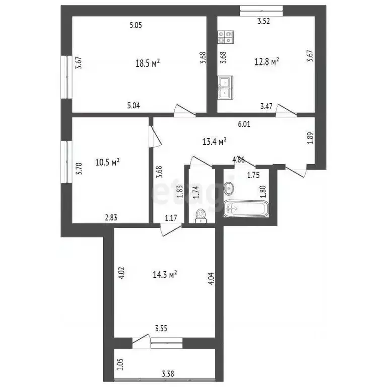 3-к кв. Тамбовская область, Тамбов Свободная ул., 4к8с1 (74.2 м) - Фото 2