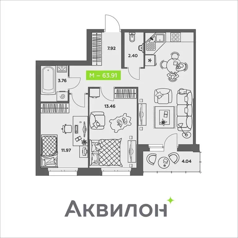 2-комнатная квартира: Архангельск, улица Валявкина (63.91 м) - Фото 0