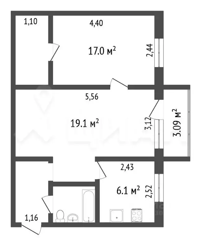 2-к кв. Алтайский край, Бийск ул. Воинов-интернационалистов, 63 (45.0 ... - Фото 1