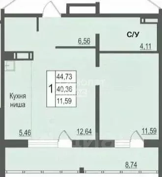 2-к кв. Челябинская область, Челябинск Ярославская ул., 17 (44.73 м) - Фото 1