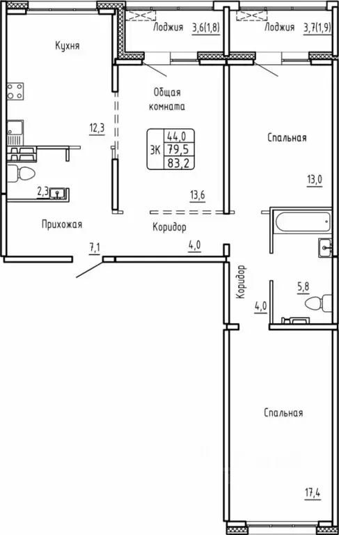 3-к кв. Новосибирская область, Новосибирск Самоцветы жилой комплекс ... - Фото 1