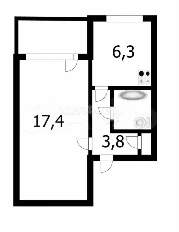 1-к. квартира, 30,9 м, 1/9 эт. - Фото 0