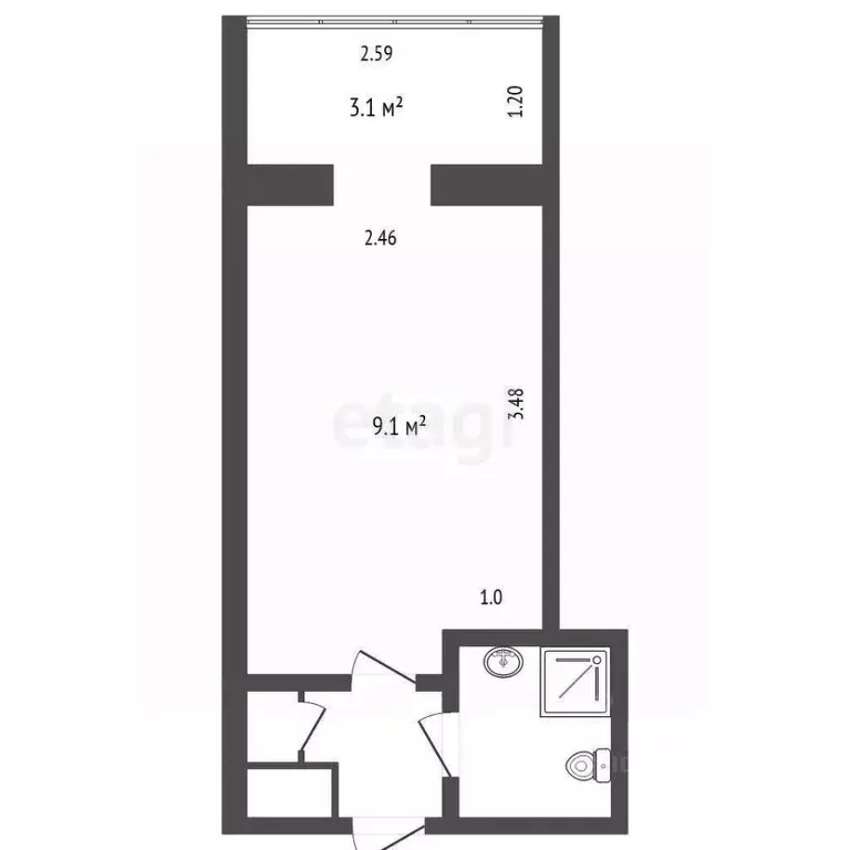 Студия Тюменская область, Тюмень ул. 30 лет Победы, 77 (15.8 м) - Фото 1