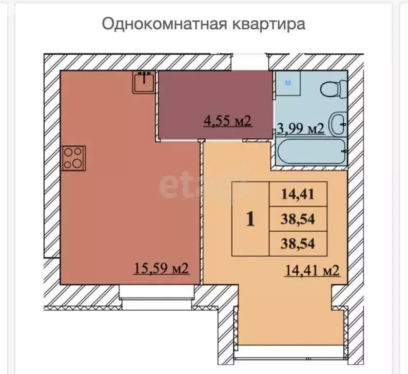 1-комнатная квартира: Ярославль, 2-й Брагинский проезд, 22 (38.54 м) - Фото 0