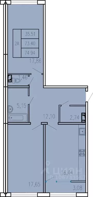 2-к кв. Чувашия, Чебоксары ул. П.В. Дементьева, 5 (74.94 м) - Фото 1
