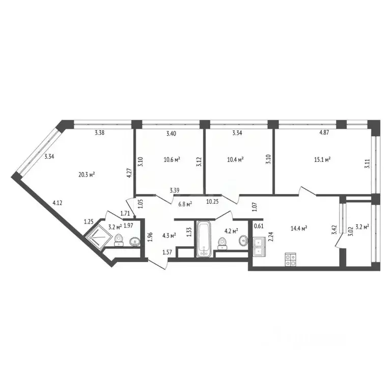 4-к кв. Санкт-Петербург ул. Челюскина, 10 (89.3 м) - Фото 2