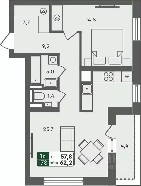 1-к кв. Курганская область, Курган Заозерный жилрайон, 6А мкр, 25/4 ... - Фото 1