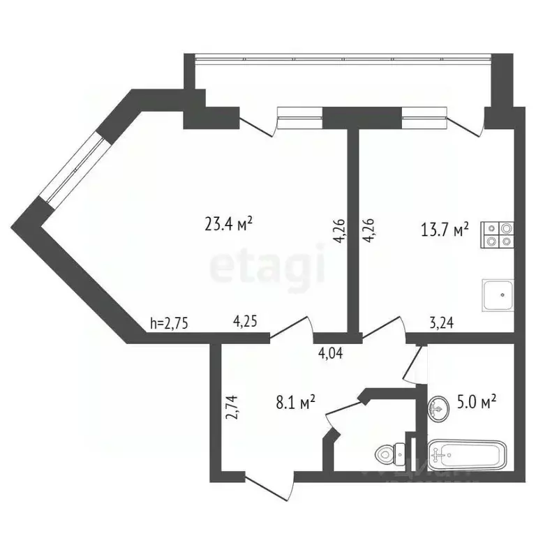 1-к кв. Кемеровская область, Кемерово ул. Дружбы, 31 (52.4 м) - Фото 2