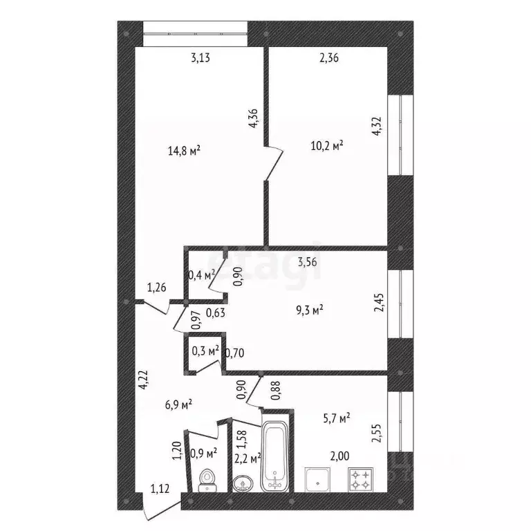 3-к кв. Башкортостан, Уфа ул. Степана Халтурина, 45 (50.7 м) - Фото 1