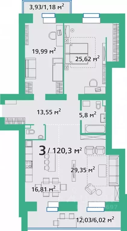 3-к кв. Красноярский край, Красноярск ул. Березина, 82Д (120.38 м) - Фото 0
