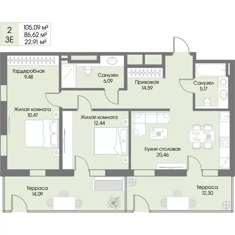 2-комнатная квартира: городской посёлок Рощино, ЖК Резиденция Рощино ... - Фото 1