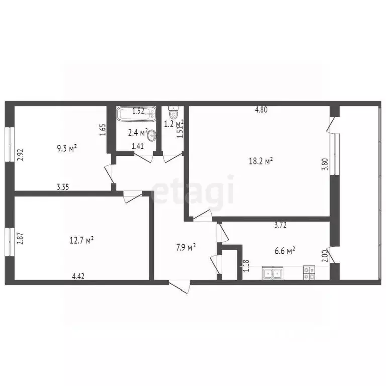 3-к кв. Татарстан, Набережные Челны 26-й комплекс, 15 (58.0 м) - Фото 1
