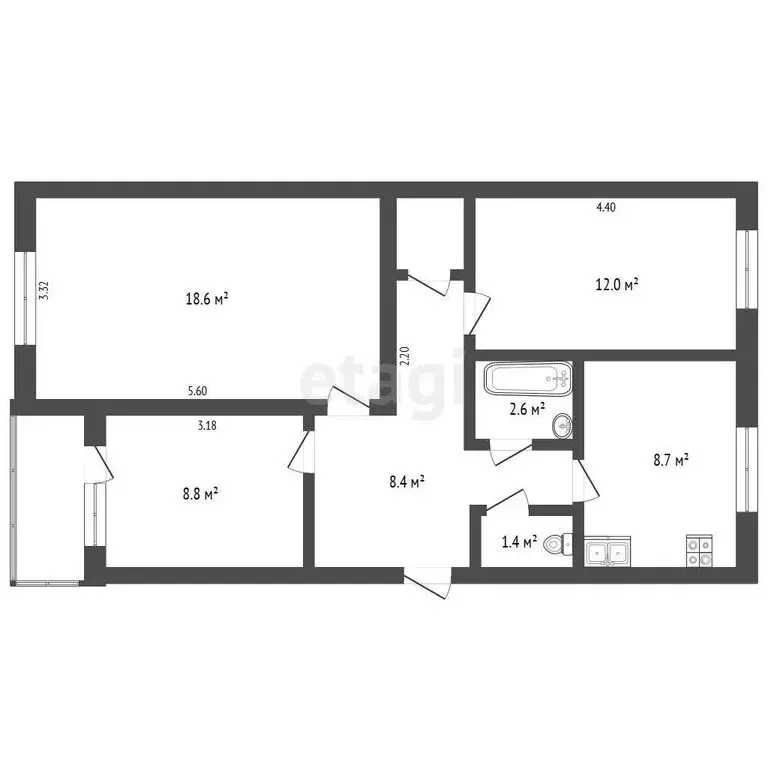 3-комнатная квартира: Джанкой, Спортивный переулок, 5 (61.9 м) - Фото 1