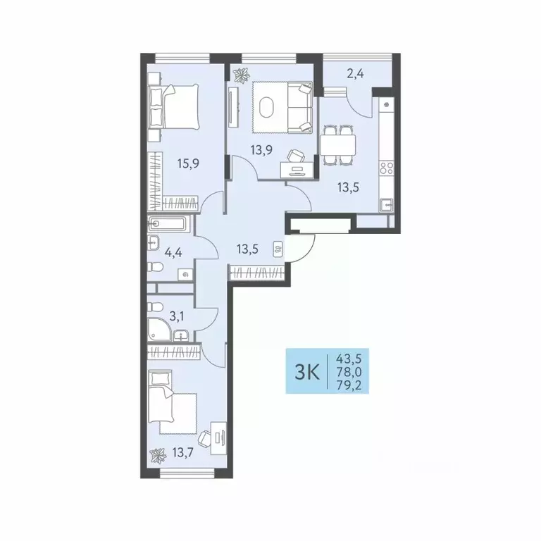 3-к кв. Пермский край, Пермь ул. Левченко, 8 (79.2 м) - Фото 1