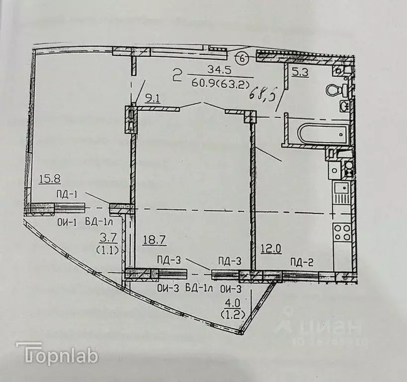 2-к кв. Калининградская область, Калининград ул. Юрия Гагарина, 2Ак4 ... - Фото 1