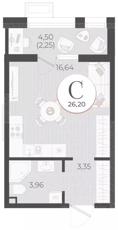 Студия Краснодарский край, Новороссийск Моренуар жилой комплекс (26.2 ... - Фото 1