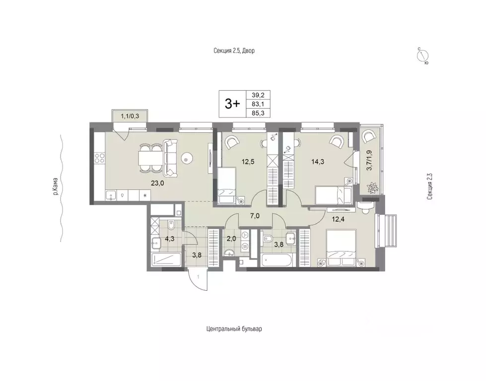 3-к кв. Татарстан, Набережные Челны Премьер-квартал жилой комплекс ... - Фото 0