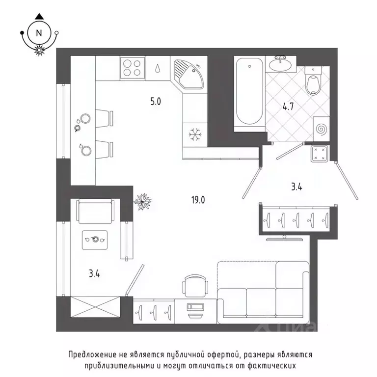 Студия Санкт-Петербург бул. Измайловский, 9 (33.6 м) - Фото 0