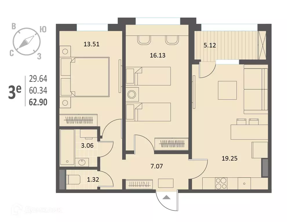 Продаётся 2-к квартира, 62.9 м - Фото 0