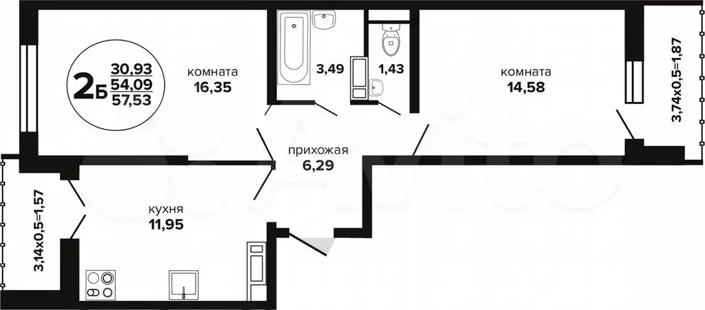 2-к. квартира, 57,5 м, 18/24 эт. - Фото 1