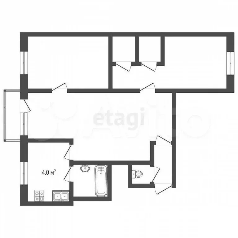 3-к. квартира, 56,7 м, 2/5 эт. - Фото 1