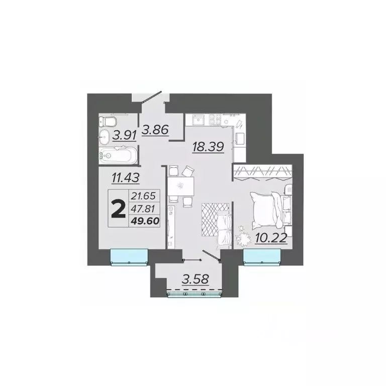 2-к кв. Брянская область, Брянск Архитектор жилой комплекс (49.6 м) - Фото 1