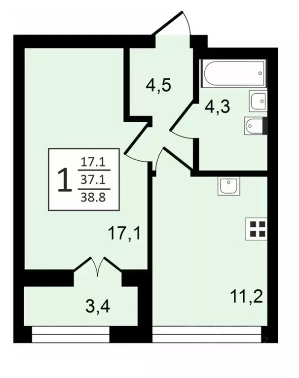 1-к кв. Воронежская область, Воронеж ул. Станкевича, 45к1 (37.0 м) - Фото 1
