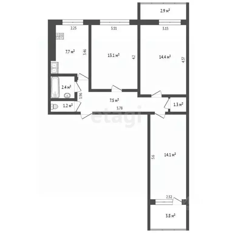 3-к кв. Ростовская область, Ростов-на-Дону просп. Королева, 6/1 (61.8 ... - Фото 2
