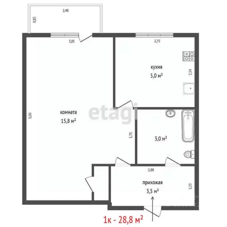 1-к кв. Свердловская область, Екатеринбург ул. Ясная, 36к2 (28.8 м) - Фото 2