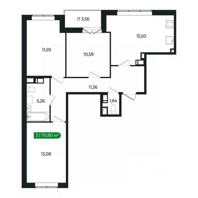 3-к кв. Ленинградская область, Сертолово Всеволожский район, ... - Фото 2