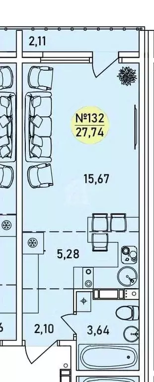 Студия Ярославская область, Ярославль 2-й мкр,  (27.74 м) - Фото 1