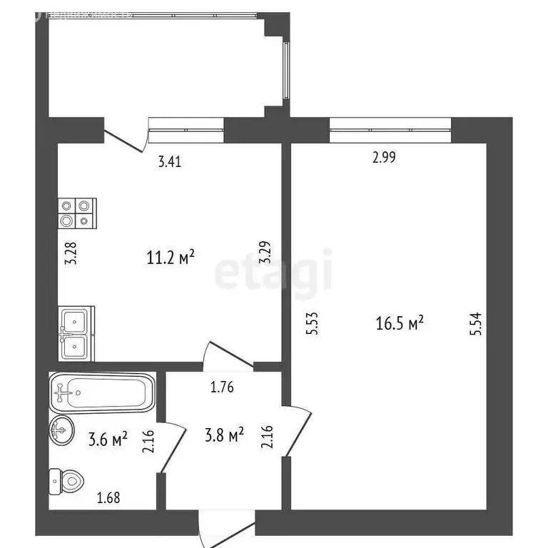 1-комнатная квартира: Луховка, Заводская улица, 8 (35.1 м) - Фото 1