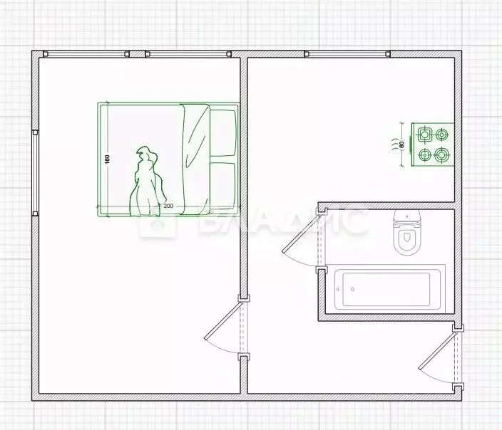 1-к кв. Пензенская область, Пенза Инсарская ул., 1А (32.1 м) - Фото 2