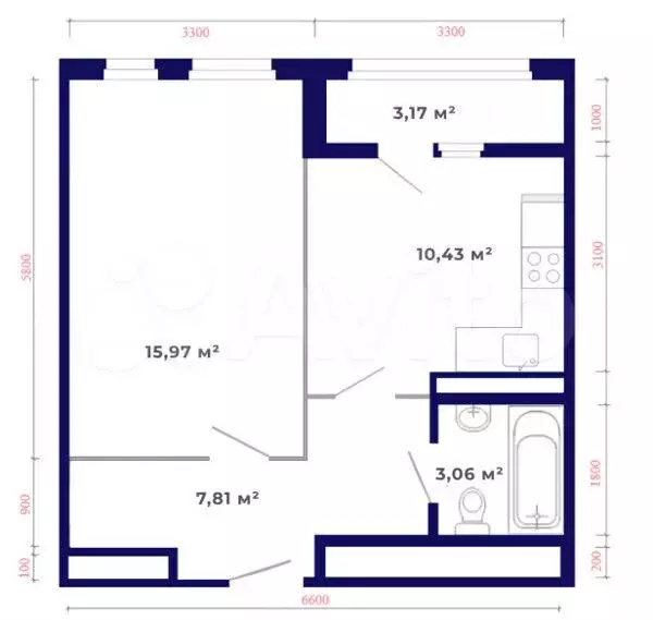 1-к. квартира, 40,4 м, 6/9 эт. - Фото 1