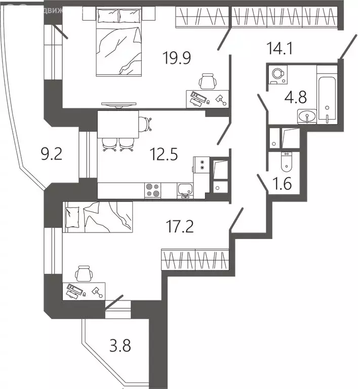 2-комнатная квартира: Подольск, микрорайон Климовск, Советская улица, ... - Фото 1