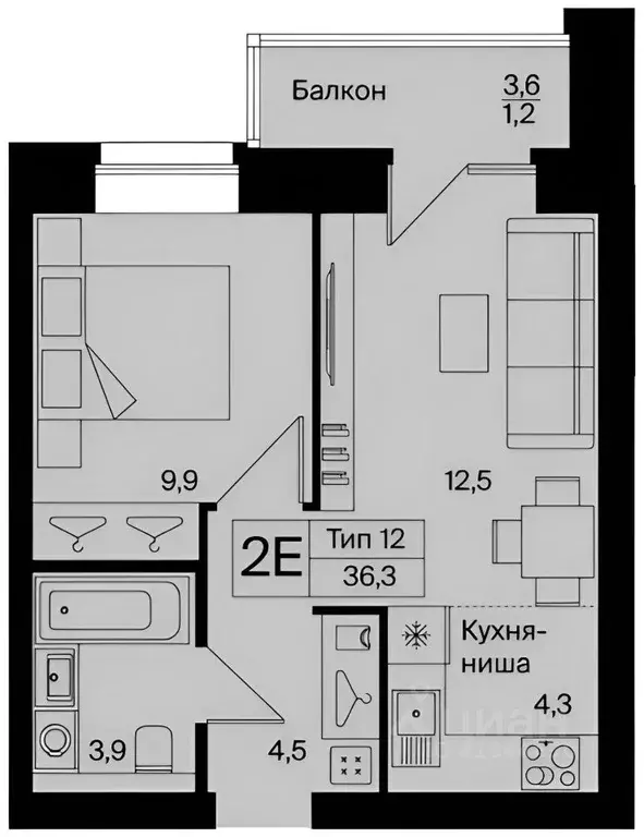 2-к кв. Коми, Сыктывкар Тентюковская ул., 320 (35.8 м) - Фото 1