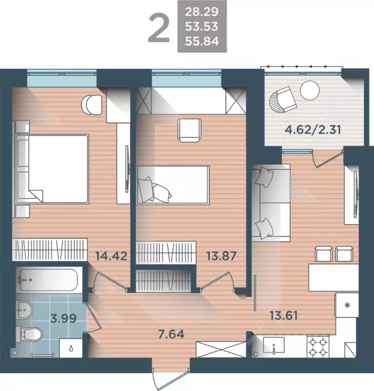 2-к кв. Калининградская область, Калининград ул. Сержанта Мишина, 81к3 ... - Фото 0