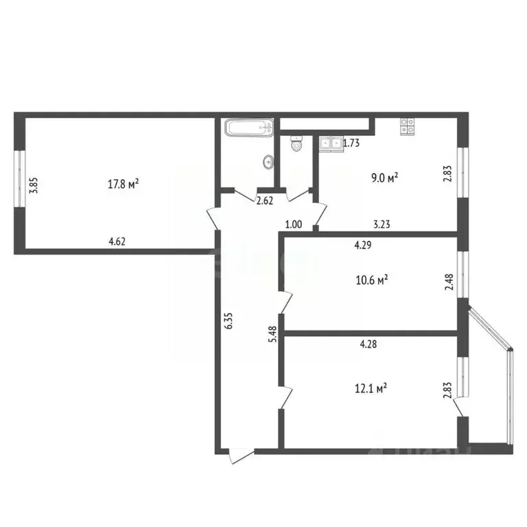 3-к кв. Тюменская область, Тюмень ул. Николая Ростовцева, 20 (64.2 м) - Фото 0