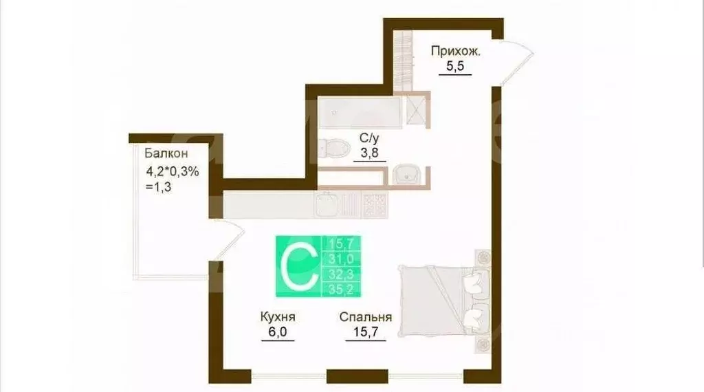 1-к кв. Крым, Симферопольский район, Молодежное пгт ул. Полевая, 7 ... - Фото 2