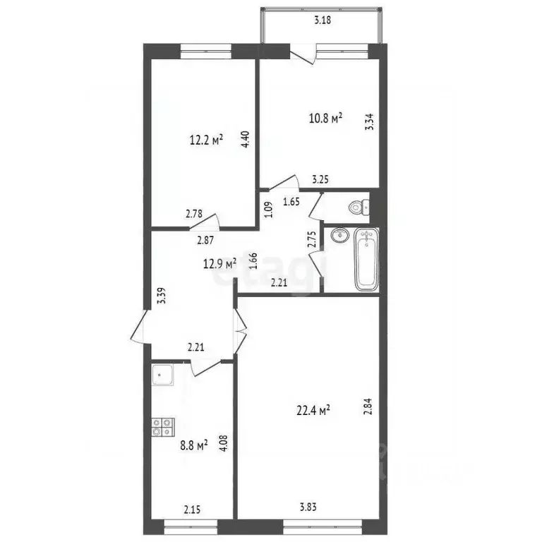 3-к кв. Амурская область, Архара пгт ул. Больничная, 7 (70.5 м) - Фото 1