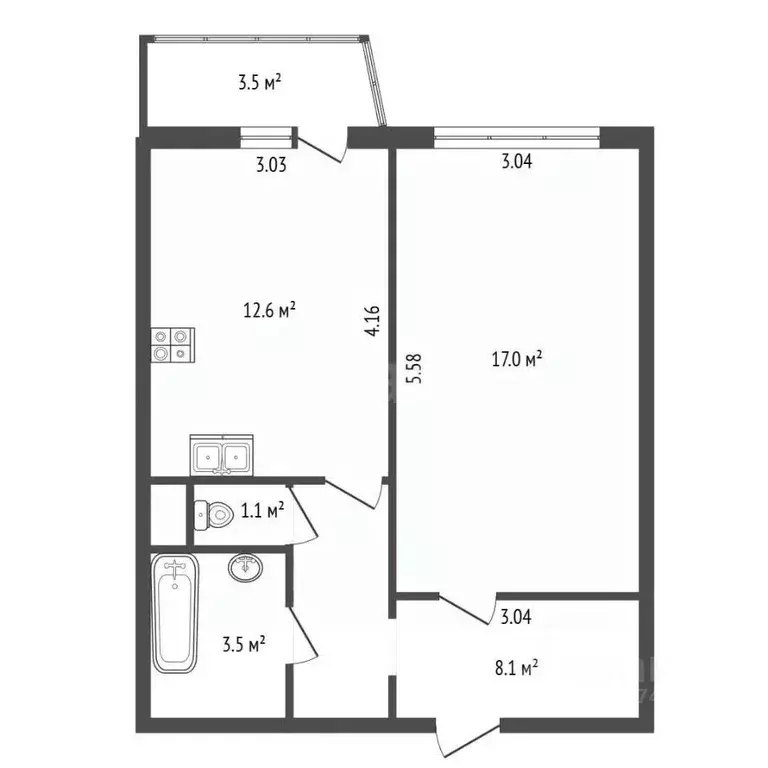 1-к кв. Санкт-Петербург Комендантский просп., 17к1 (42.3 м) - Фото 2