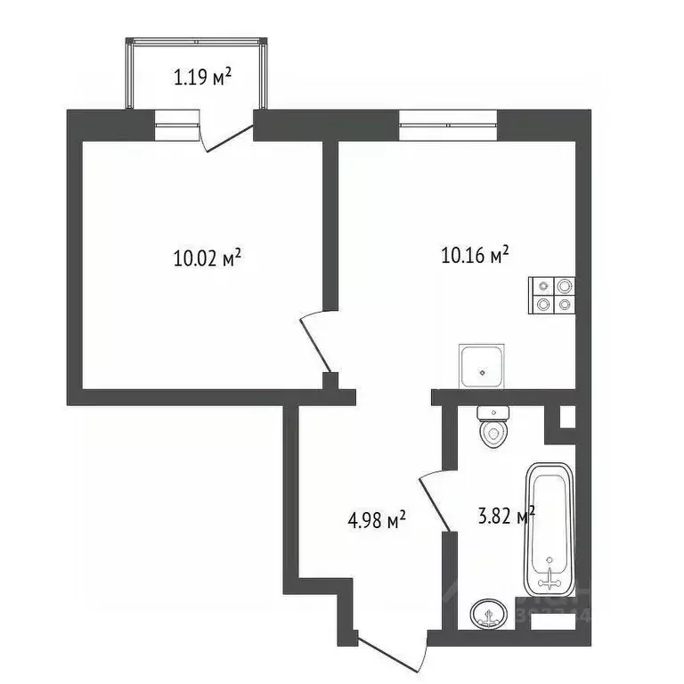 1-к кв. Тюменская область, Тюмень Харьковская ул., 76 (30.0 м) - Фото 1