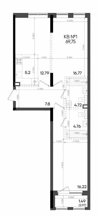 3-комнатная квартира: Казань, улица Аделя Кутуя, 181Ж (69.75 м) - Фото 0