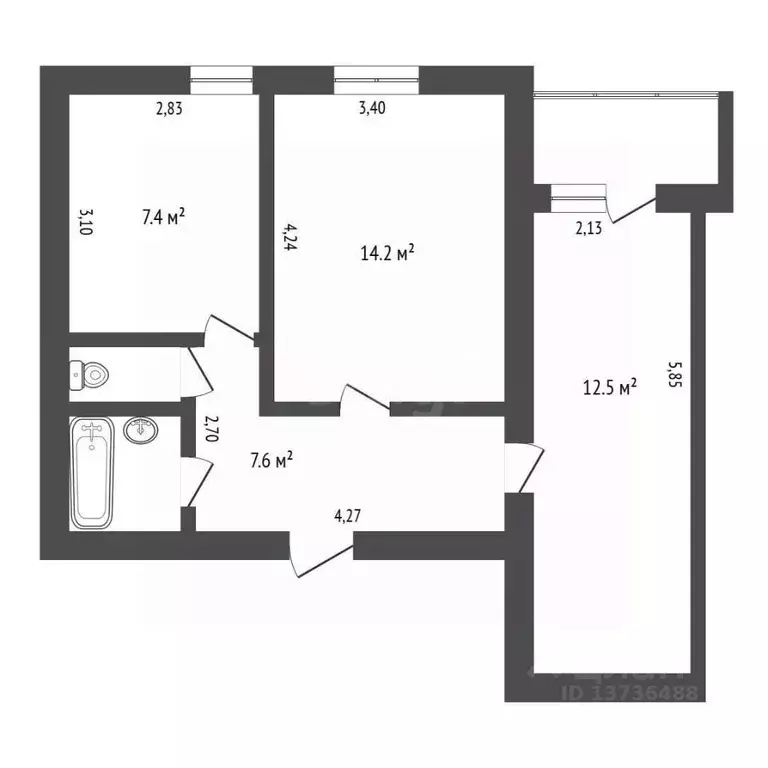 2-к кв. Амурская область, Благовещенск ул. Калинина, 142 (45.5 м) - Фото 2