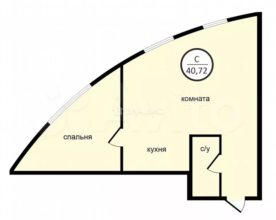1-к. квартира, 40,1 м, 9/16 эт. - Фото 0