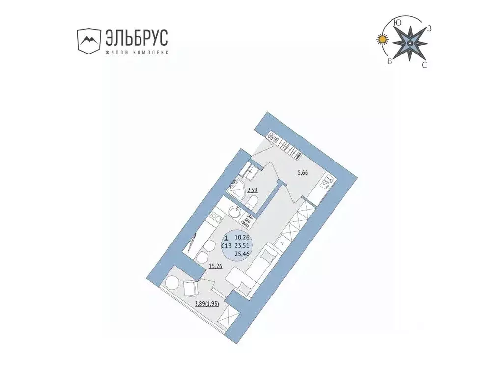 Студия Башкортостан, Уфа Кавказская ул., 24 (25.46 м) - Фото 1