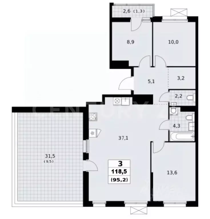 Свободной планировки кв. Москва Прокшино жилой комплекс (118.5 м) - Фото 2