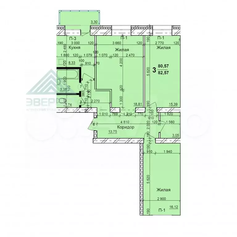 3-к. квартира, 83 м, 4/5 эт. - Фото 1